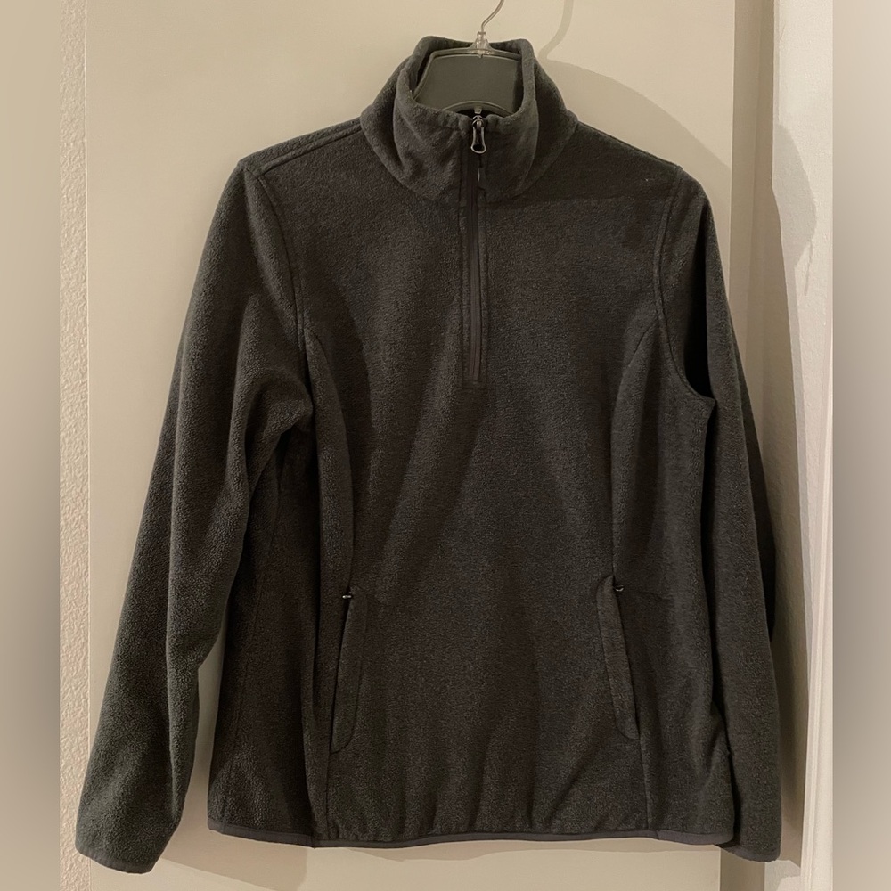 M: Fleece Jacket Sweatshirt 1/4 Zip Neck Grey Long Sleeve Front Pockets Unisex